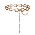Elegant gold metal waist chain belt with oval links and a delicate rose pendant charm - Gold