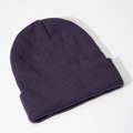Close-up of deep purple knit beanie showing detailed vertical ribbed texture and folded cuff - Dark Smoke Grey