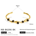 Macro detail of gold stainless steel bangle with lava texture and black beads showing dimensions - Black Bead (NB-B6296-BK)