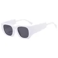 Retro wide frame square sunglasses in white finish with dark grey UV lenses - Solid White Frame Black Grey Lens