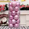 Set of 6cm pink Christmas baubles in matte, glossy, and glitter finishes in a cylinder - Pink Mixed Style / 6cm