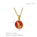 Golden praying hands necklace on red round pendant with stainless steel chain - Red