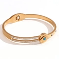 18K gold plated stainless steel bangle featuring evil eye design and white rhinestones - Turquoise Eye Asymmetric Rhinestone