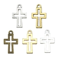 Set van vijf vintage kruishangers van legering in zilver, goud en brons voor DIY-sieraden - Holle Kern Kruis 17x11mm