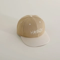 Dettaglio del cappellino hip-hop per bambini con ricamo Hello smile e pannelli a contrasto - 50-54cm / Kaki