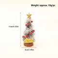 Miniature silver Christmas tree with red balls and gold star on a wood base 11cm - Silver Ribbon