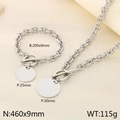 Set di gioielli in acciaio inossidabile argento con fibbia OT ciondoli tondi e misure - Stile Disco Rotondo (KS194065-Z) / Bracciale / Argento