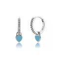 S925 silver hoop earrings with clear stones and light blue enamel heart pendants - White Gold Plated Sky Blue