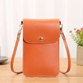 Mini sac à bandoulière en cuir orange pour téléphone avec bouton pression doré chic - Orange