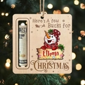 Close-up of wooden snowman money holder ornament on a Christmas tree with bokeh lights - Gift Box Reindeer (Style 14)