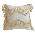 Close-up of tufted wave texture and tassel details on Bohemian cotton linen cushion cover - 45*45cm (No Insert) / PE20171E-1 (Wave Embroidery)