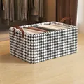 Foldable houndstooth storage box with steel frame and 47x28x20cm size for clothes - Solid Galvanized Steel Frame / Houndstooth Large Size
