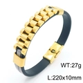 Men's black braided leather bracelet with golden stainless steel watch-style link - B-Style Gold (KB160649-KLHQ)