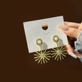 Detail of golden sunburst drop earrings with central pearl and rhinestone studs - Gold Sunflower Pearl Earrings (E2151) 925 Sterling Silver Earring Post