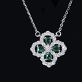 Silver-plated necklace with green teardrop crystal flower pendant on black background - Xl-42 [green Diamond]