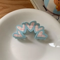 Sky blue heart hair claw clip with pink and white checkered patterns for sweet summer hairstyles - Blue Gingham Heart