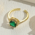 Classic 14K gold plated adjustable ring with emerald-style oval green stone and zircon - Adjustable Open / Round Green Zircon - Gold