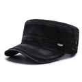 Men's black washed denim flat top military cap with silver sport metal logo detail - Adjustable / Black