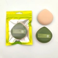 Three-piece ultra-soft makeup sponges in pink and green colors with waterproof storage bag - Marshmallow Green (L) Bagged