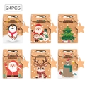 Set of 24 Christmas kraft paper gift bags with handles and various festive designs - Style S688 - Xmas Kraft Box (24pcs + Rope + Tags)