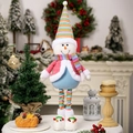 Pupazzo di neve in peluche rosa e blu con cappello a righe e lunghe gambe telescopiche - Pupazzo di neve estensibile con cappello a punta colorato