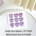 Set of 9 heart-shaped purple crystal gem stickers for kids' DIY craft decoration - L Size Purple (9 Pcs/Sheet)