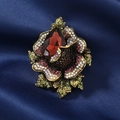 Spilla a rosa vintage con cristalli rosa e pietra rossa a goccia su seta blu elegante - Viola