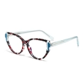 Modieuze cat-eye blauwlichtbril met driekleurig bloemenmontuur en blauwe transparante pootjes - C3 Zwart Rood Bloemen