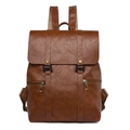 Mochila vintage de cuero marrón con solapa grande y correas de remaches para estilo urbano - Marrón