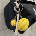 Three-piece baseball keychain with yellow ball, yellow glove, and wooden bat on sports bag - 2CM Yellow Ball Long Bat Yellow