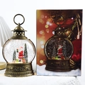 Bronze Christmas snow globe lantern with Santa Claus figurine and LED lights - Big Flat Round Santa Claus