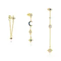 925 sterling silver gold plated star moon and evil eye tassel stud earrings with zircon - 3-Piece Jewelry Set