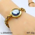 Golden vintage bracelet with grey faceted glass stone and heavy metal chain link - Gold Gray Bracelet (KB139193-Z)