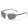 Y2K style kids sports sunglasses with silver streamlined frame and dark lenses - Silver Frame Grey Lens