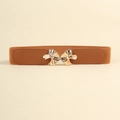 Women's brown elastic waist belt with gold bow buckle for dresses and skirts - Camel