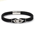 Bracelet tressé noir avec maillon de chaîne de vélo argenté et fermoir magnétique - Corde Milanaise Noire Boucle Magnétique Carrée