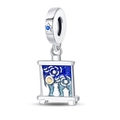 Artistic oil painting style star moon cat window charm in silver with blue enamel - W-PAC918 Starry Night Oil Painting