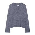 Classic grey V-neck knit sweater with long sleeves and soft fuzzy texture on white background - Grey V-neck