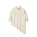 Elegant off-white asymmetrical high-neck top with three-quarter sleeves and zip back - S / Tops