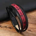 Marine-Anker Lederarmband mit mehrlagigem geflochtenem Design und Magnetverschluss für Herren - Burgunderrot