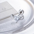 Silberner Herz-Zirkonia Knorpelstecker mit Engelsflügeln und Schraubverschluss - Schraubverschluss Weißes Herz (A689-1#) / Silber-Weißes Herz (Einzeln)