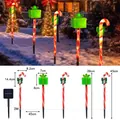 Solar Christmas candy cane and gift box stake lights for outdoor holiday garden path decor - Candy Cane Gift Box