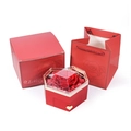 Preserved red rose gift box with matching red paper bag and hexagonal cover - Hexagonal Single Eternal Rose / Red