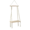 Handmade boho macrame wall shelf with natural wood board and cream white cotton rope - Off-White Style G
