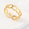 Adjustable golden hollow chain ring in titanium steel with a minimalist oval link design - Hollow Oval Open Ring / Gold