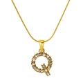 Golden stainless steel necklace with crystal-encrusted letter Q pendant on snake chain - Gold Letter Q (S-P148-Q)