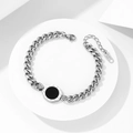 Silver stainless steel Cuban chain bracelet with black Roman numeral dial center - Steel Color Bracelet (AGS566)
