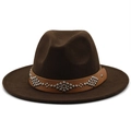 Classic dark brown wool felt fedora hat with studded leather band decoration - Coffee