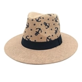 Klassieke strooien fedora hoed met blauwe ankerafdrukken en zwart lint voor op het strand - M(56-58cm) / camel