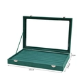 Green velvet ring display organizer with glass lid and dimensions 35x24x5cm - Ring Slot Jewelry Box With Lid